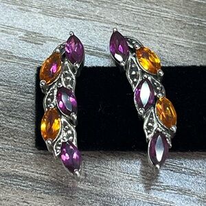 Nicky Butler SS Rhodolite Garnet, Honey Topaz Multi Gem Vine Crawler Earrings